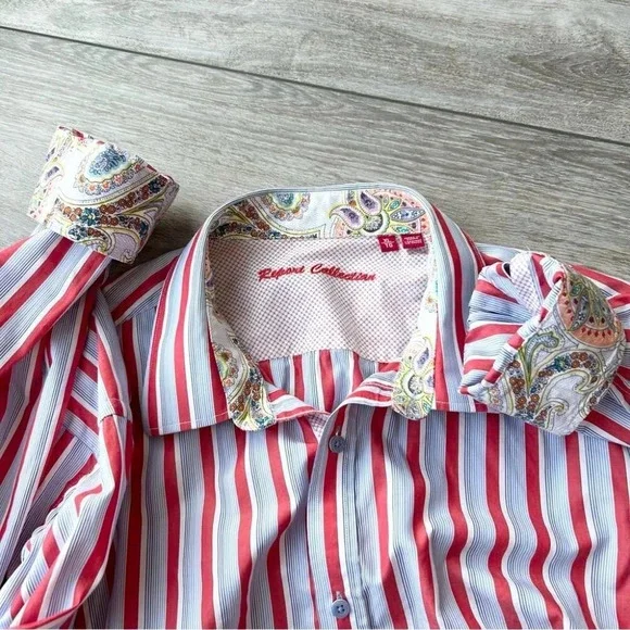 Report Collection Striped Pattern Paisley  Pattern Cuffs Button Down Shirt - Picture 4 of 16